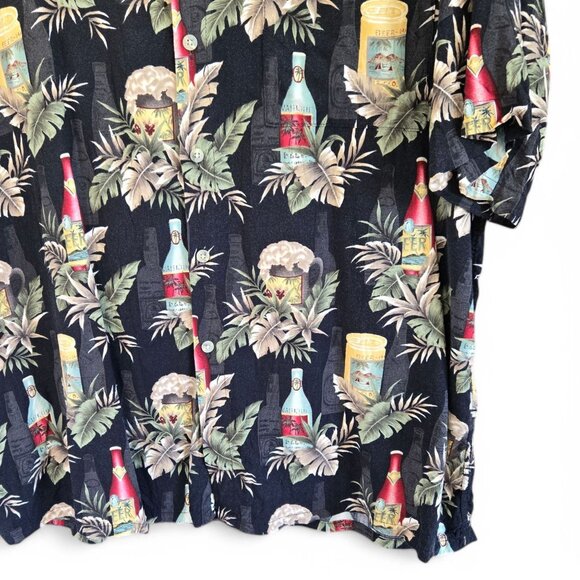 Campia Moda Mens Black Beer & Skull Print Hawaiian Shirt Button-Up XXL - Picture 6 of 10